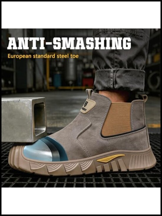 Steel Toe Slip On Work Boots Men Welding Construction Safety Shoes Suede